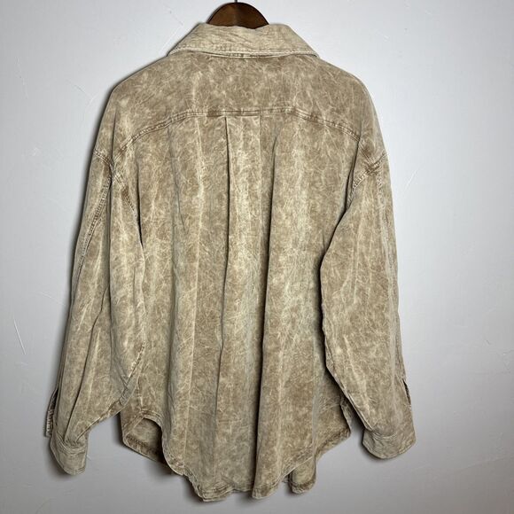 Bibi Corduroy Shacket Tan Pockets Distressed Women's Size XL Style IP4500-01 - Picture 8 of 16